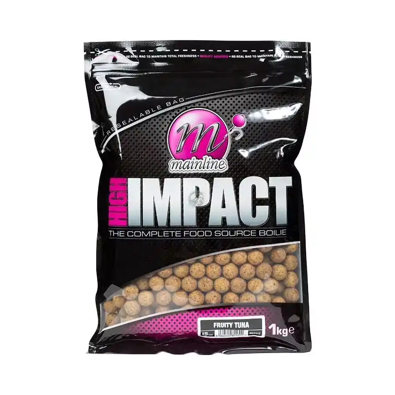 Mainline High Impact Boilies Fruity Tuna 15mm, 1 kg - krmná boilie Nová Kolekce