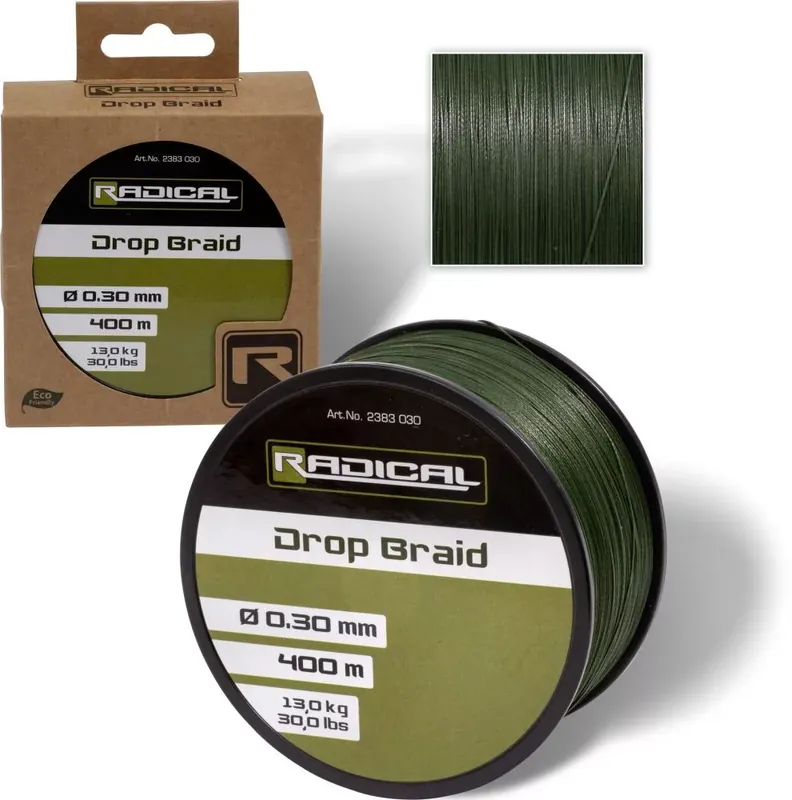 Radical O 0,30mm Drop Braid D: 400m 13,0kg / 30lbs tmavě zelená - Pletená šňůra Cenový Hit