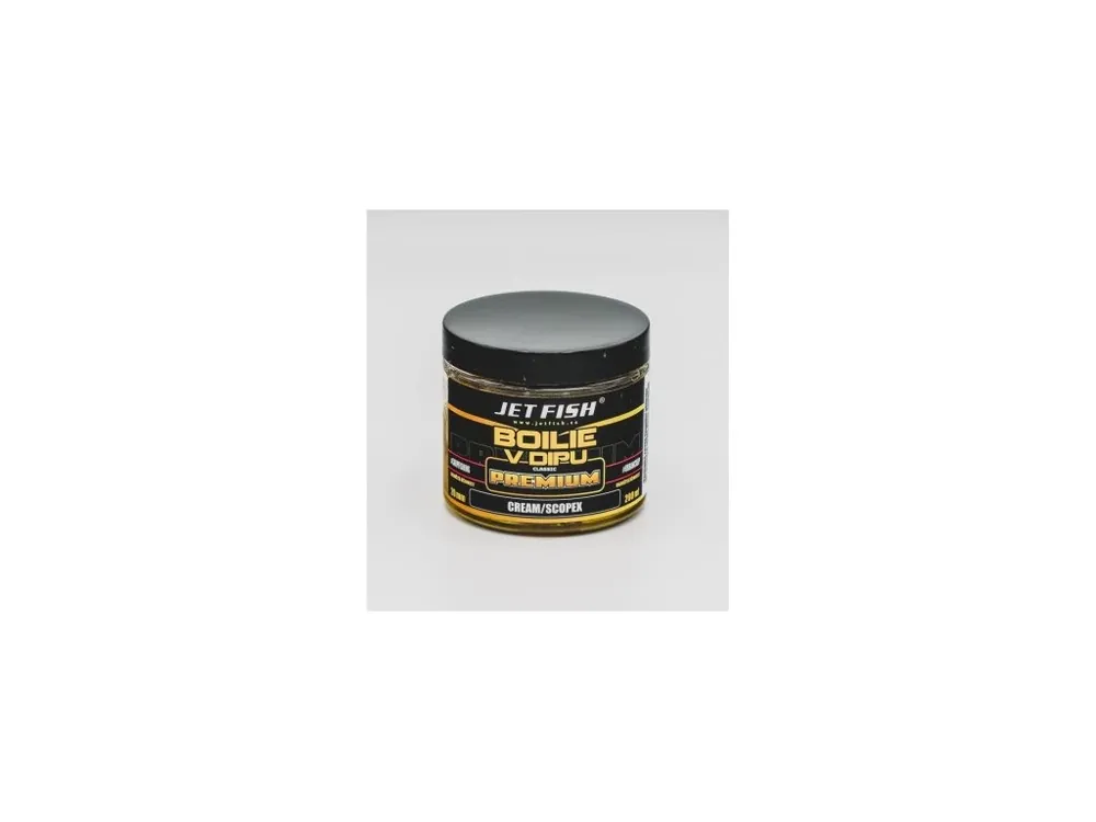 Horká Nabídka Jet Fish Premium Clasicc Boilie v Dipu - Cream/Scopex - 20mm/200ml