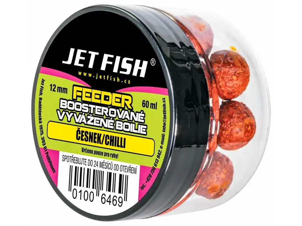 Jet fish Boosterované vyvážené boilie OLIHEŇ / KRILL 12 mm 60ml Originální